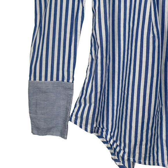 Free People x Brenda Knight Striped Button Front Top Blue White Size Small - Picture 4 of 9